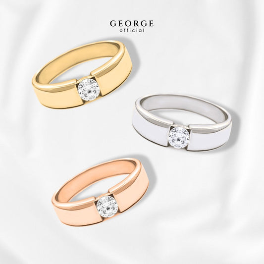 Round Brilliant ﻿H&A Cut Men's Diamond Band 925 Sterling Silver Setting With Cubic Zirconia (Cz) Plated With White Gold / Gold / Rose Gold Wedding Ring Promise Ring Unisex Diamond Ring Anniversary Gifts GR022CZ GEORGE Jewelry