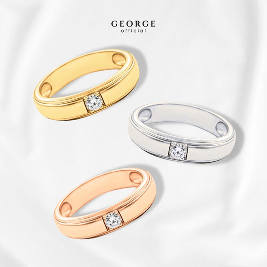 Round H&A Cu﻿t Cubic Zirconia Men's Wedding Band Ring 925 Sterling Silver Setting With Cubic Zirconia (Cz) Plated With White Gold / Gold / Rose Gold WeddingPromise Ring Unisex Diamond Ring Anniversary Gifts GR013CZ GEORGE Jewelry