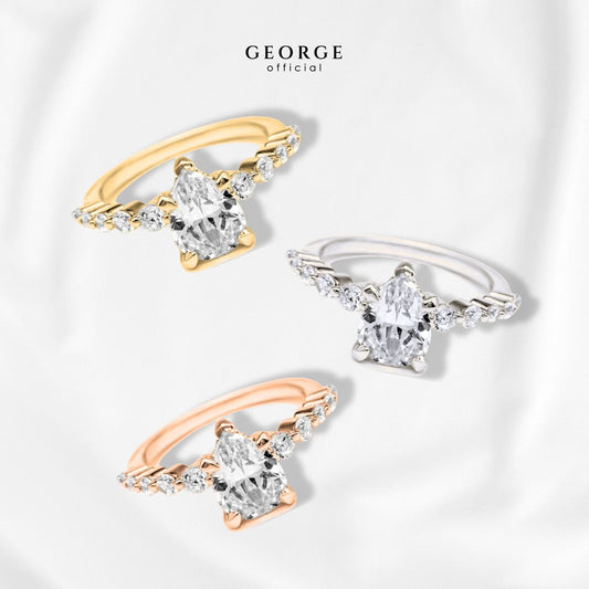 Solitaire Engagement Ring Pear H&A Cut 925 Sterling Silver Setting With Cubic Zirconia (Cz) Plated With White Gold / Gold / Rose Gold Wedding Ring Promise Ring Diamond Ring Anniversary Gifts GR008CZ GEORGE Jewelry
