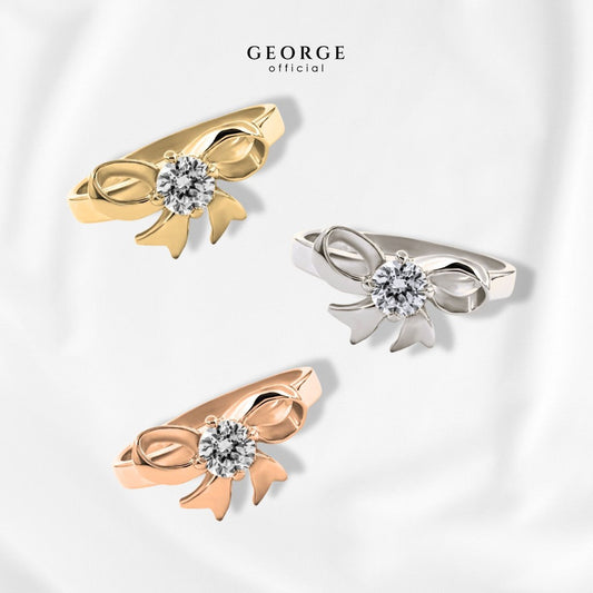Solitaire Knot Ring ﻿H&A Cut 925 Sterling Silver Setting With Cubic Zirconia (Cz) Plated With White Gold / Gold / Rose Gold Wedding Ring Promise Ring Diamond Ring Anniversary Gifts GR034CZ GEORGE Jewelry