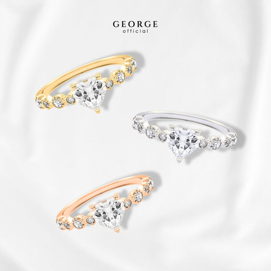 Solitaire Ring Heart H&A Cut 925 Sterling Silver Setting With Cubic Zirconia (Cz) Plated With White Gold / Gold / Rose Gold Wedding Ring Promise Ring Diamond Ring Anniversary Gifts GR007CZ GEORGE Jewelry