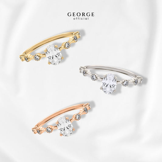 Solitaire Ring Oval ﻿H&A Cut 925 Sterling Silver Setting With Cubic Zirconia (Cz) Plated With White Gold / Gold / Rose Gold Wedding Ring Promise Ring Diamond Ring Anniversary Gifts GR018CZ GEORGE Jewelry