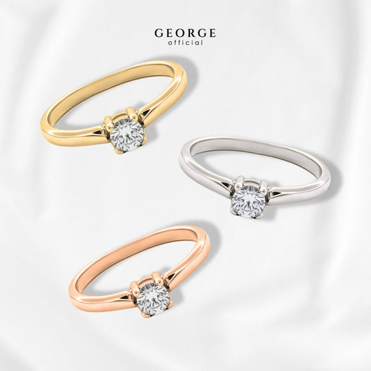 Solitaire Ring ﻿H&A Cut 925 Sterling Silver Setting With Cubic Zirconia (Cz) Plated With White Gold / Gold / Rose Gold Wedding Ring Promise Ring Diamond Ring Anniversary Gifts GR021CZ GEORGE Jewelry