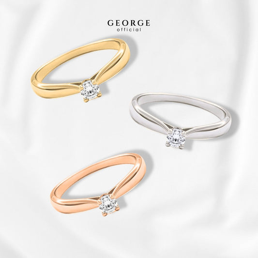 Solitaire Ring ﻿H&A Cut 925 Sterling Silver Setting With Cubic Zirconia (Cz) Plated With White Gold / Gold / Rose Gold Wedding Ring Promise Ring Diamond Ring Anniversary Gifts GR026CZ GEORGE Jewelry