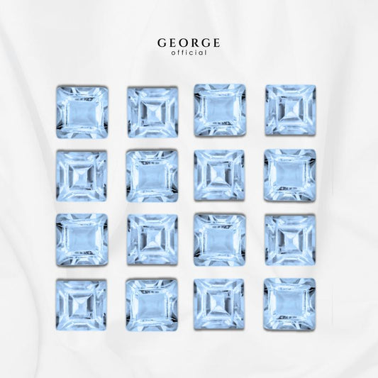 Aquamarine Square Step Cut 2-7 mm. Wholesale Semi-Precious GGAQS Gemstone Garnet, Citrine, Peridot, Blue Topaz, Amethyst, Rhodolite Garnet, Green Chrome Diopside, Onyx, Tourmaline, Aquamarine George Jewelry